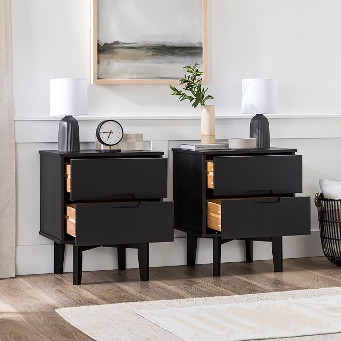 Walker Edison Brynn Modern Solid Wood Groove Handle Nightstands, Set of 2, Black - Image 6