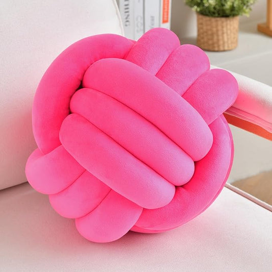 LUSJNGE Decorative Throw Knot Pillow Ball for Home Chair Sofa Couch Bed Aesthetic Round Velvet Knotted Pillow Cushion (Hot Pink, 8inches)