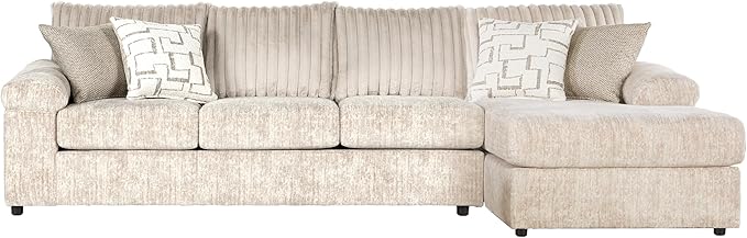 Roundhill Furniture Nason Wide Wale Corduroy Sectional Sofa Chaise, Parchment