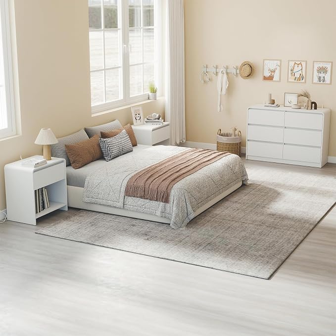 White Nightstand with Charging Station,Modern Night Stand with Drawer and Open Shelf,Bedisde Table with Storage for Bedroom, End Side Table for Living Room - Image 6