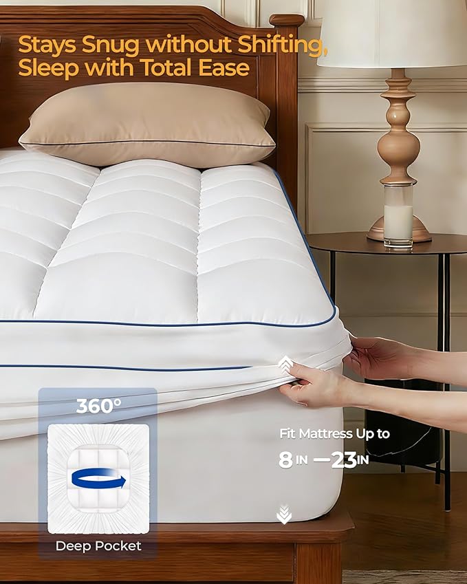 Queen Mattress Topper,Extra Thick Mattress Pad Cover for Deep Sleep,3D+7D Snow Down Alternative Fill Overfilled Plush Pillow Top Mattress with 8-23 Inch Deep Pocket-White