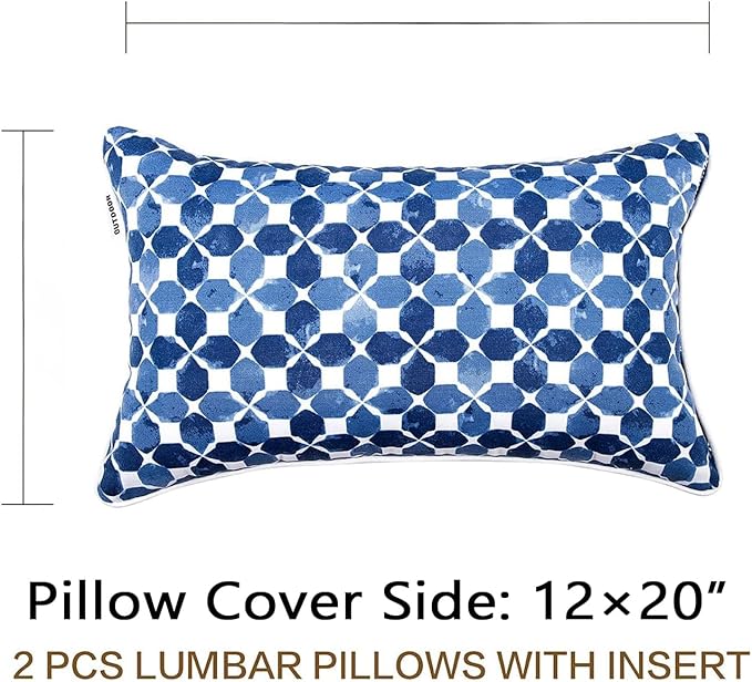 JMGBird Outdoor Throw Pillows Set of 2-12x20 Inch Water-Repellent Decorative Cushions for Patio Furniture, Garden Couch, Outdoor Living Spaces (Blue)
