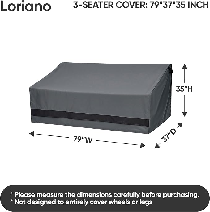 loriano 3-Seater Patio Furniture Covers,100% Waterproof for Loveseat Couch Outdoor Sofa, Heavy Duty 600D Oxford Fabric, Premium PVC Coating for Sun Fade Resistance, 79" W x 37" D x 35" H - Image 2