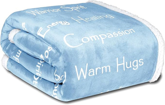 Compassion Blanket (Brand)- Strength Courage Super Soft Warm Hugs, Get Well Gift Blanket Plush Healing Thoughts Positive Energy Love & Hope (Light Blue, 50 x 65 Sherpa)