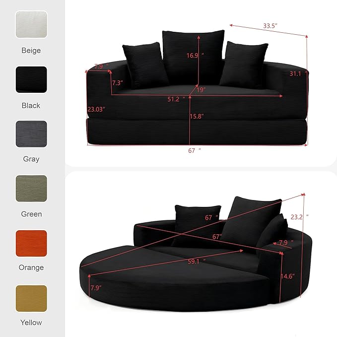Casaphoria Modern Futon Sofa Bed,67 Inch Wide Folding Couch with Wide Armrests and Pillows,Convertible Lounger for Apartment,Guest Room,Daybed(Black)