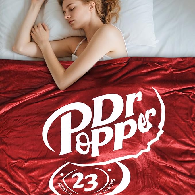 Dr Pepper Blanket 70x60 – Soft Thermal Flannel Fleece Throw, Soda Can Stuffed Plush Red Blanket for Couch, Bed, Car & Travel – Fun Home Decor Gift for Soda Fans.