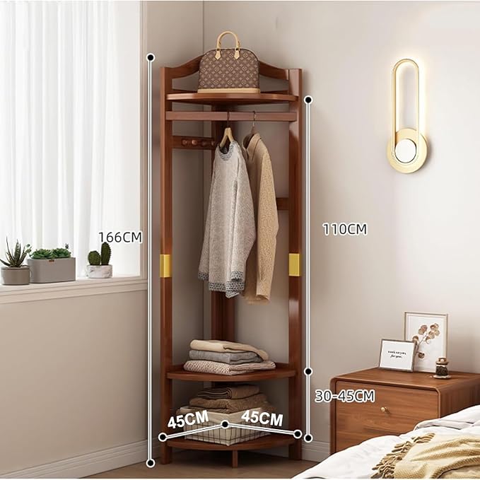 corner coat rack,hall tree,Solid wood clothes rack,Solid wood clothing rack with storage basket and hooks,garment rack for bedroom,living room,entryway,storage rack for clothes - Image 2