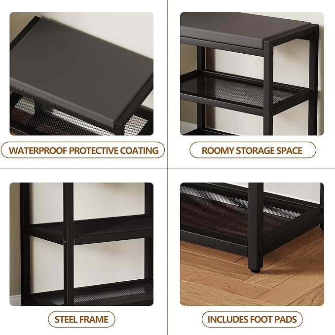 ZHOOGE Small Shoe Bench Shoe Rack Storage Bench Entryway Bench Shoe Shelf with Seat Cushion, Stable Shoe Organizer for Entryway, Living Room, Bench Seat Holds Up to 300 lb, (17"x 10"x 16", L x W x H) - Image 6