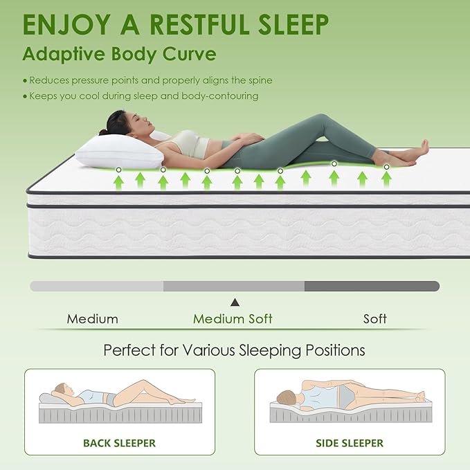 PayLessHere | 10 Inch Twin Mattress | Medium Firm Hybrid Mattress | White | with High-Density Foam and Breathable Cover | Pocket Spring Design, Pressure Relief | Bed in a Box, CertiPUR-US Certified