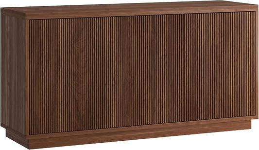Henn&Hart Fluted TV Stand for TVs up to 55'' with 3 Swing Out Ribbed Doors and Adjustable Shelves for Living Room, Family Room, or Office, Medium Walnut by HennHart