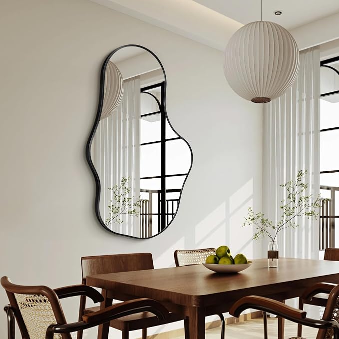 Dorlicecass Irregular Wall Mirror - Wall Mirrors Decorative 22"x 36" Asymmetrical Abstract Mirror Aviation Aluminum Alloy Frame Unique for Bathroom, Bedroom, Living Room, Cloakroom, Entryway Black - Image 7
