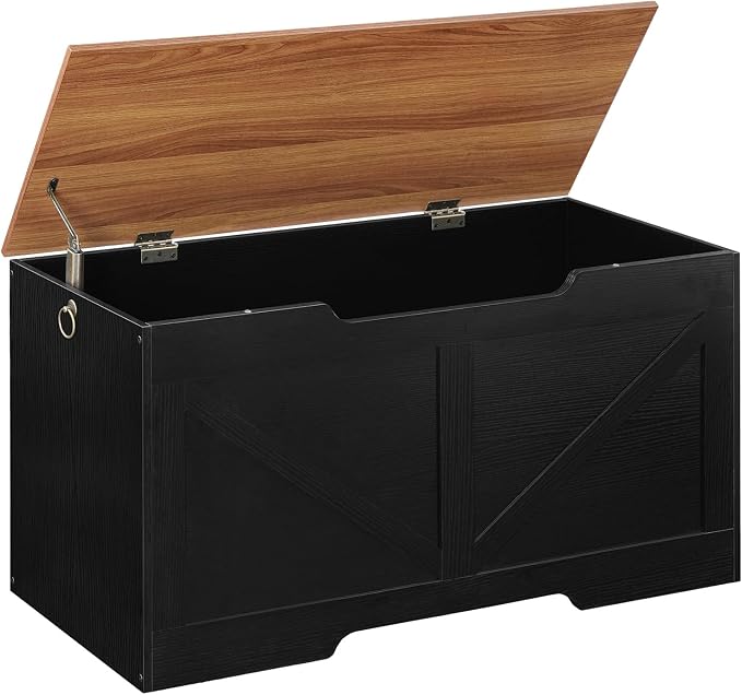 HOOBRO Storage Bench, 39.4" Retro Wooden Storage Chest with U-Shaped Cut-Out Pull, Safety Hinge, Supports 220 lb and Easy Assembly for Toy Box Organizer (Black and Walnut) BH771CW01 by HOOBRO