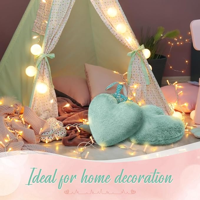 Marsui 2 Pcs Heart Throw Pillows, Soft Fluffy Faux Fur Decorative Hearts Shaped Pillows for Living Room Sofa Bed, Cute Heart Themed Gift for Women(Sage Green,11.81 x 11.02 Inch)