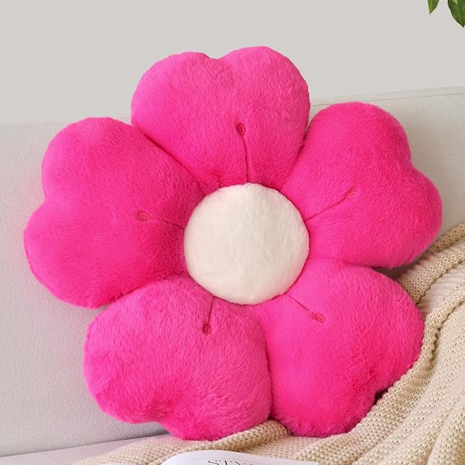 Flower Shaped Pillow, Cute Decorative Throw Pillows with Soft Rabbit Fur for Couch Bed Chair Floor, Christmas Pillow Seating Cushions with Room Décor for Bedroom Living Room(19.6 Inches, Hot Pink)