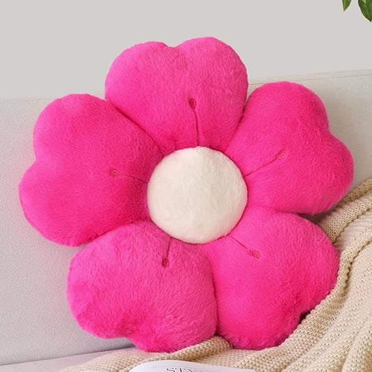 Flower Shaped Pillow, Cute Decorative Throw Pillows with Soft Rabbit Fur for Couch Bed Chair Floor, Christmas Pillow Seating Cushions with Room D??cor for Bedroom Living Room(14.9 Inches, Hot Pink)