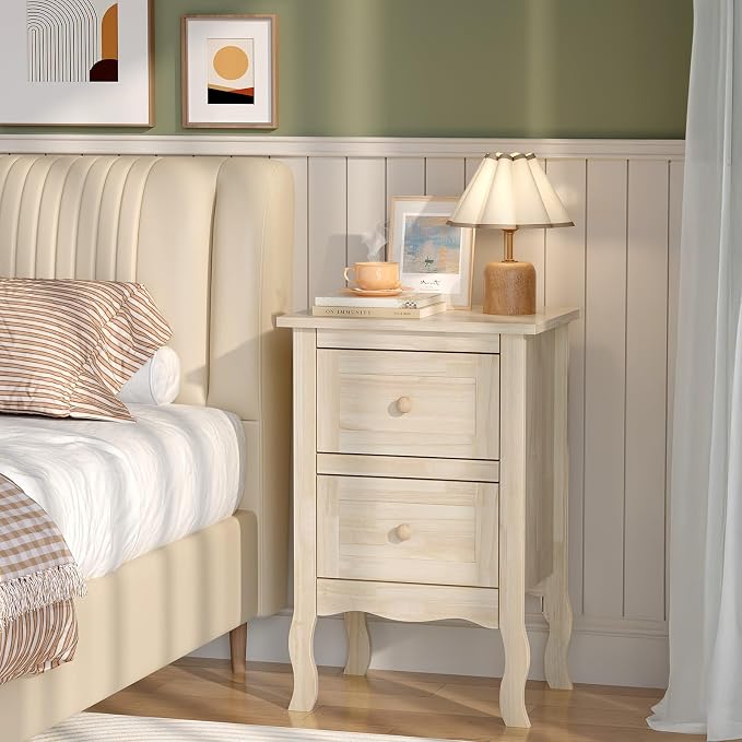 VINGLI Unfinished Solid Wood Nightstand for Color DIY, Small Nightstand for Bedroom, Natural Wood Night Stand with Drawers, Light Wood Night Stand, Real Wooden Bed Side Table/End Table - Image 9