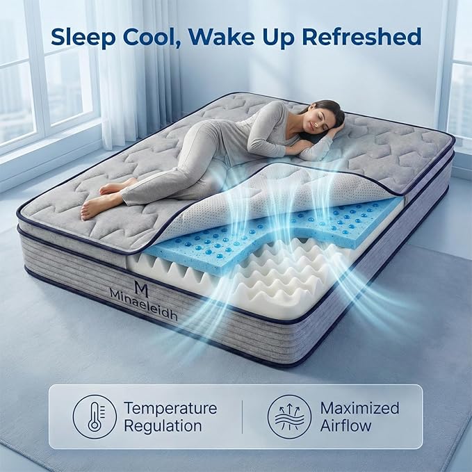 Full Size Mattress 12 Inch, Medium Firm Boxed Hybrid Mattress, Cooling Gel Memory Foam & Motion Isolation Pocket Coils, 350lbs+ Edge Support, Fiberglass-Free, 365-Night Trial, for Couples, Guest Room