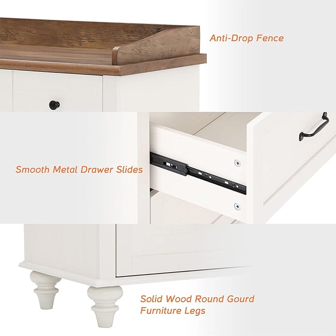 WAMPAT 3 Piece Dresser and Nightstand Sets, White Dresser & Chests of Drawers with 6 Drawers and Metal Handle, Mid-Century Modern Set of 2 End Tables with Charging Station, 3 Piece Bedroom Set