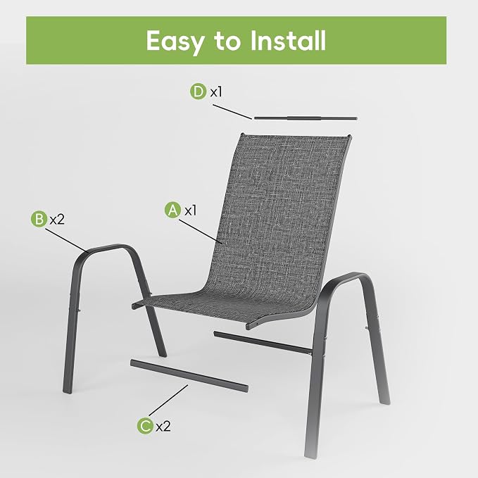 Patio Chairs Set of 2, Outdoor Dining Chairs Stackable for All Weather, Breathable Metal Modern Outside Furniture Chair for Pool Side, Garden, Backyard Deck, Dark Grey - Image 8