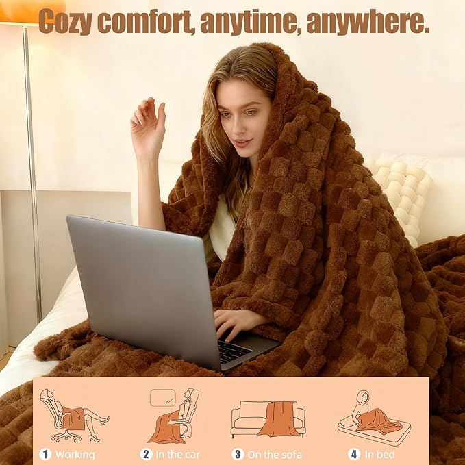 Eastsora Heated Blanket Throw 50" x 60" Soft Ribbed Faux Fur Flannel Fast Heating 12 Heat Levels 1–12H Timer & Overheat Protection & Auto Shut-Off & ETL FCC & Machine Washable Heated Throw