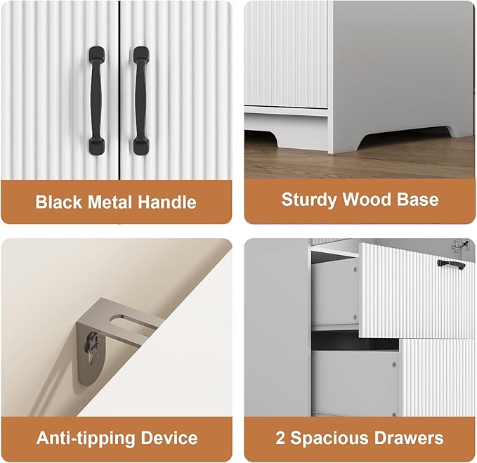 72'' Fluted Armoire Wardrobe Closet with Mirror Door and 2 Drawers,Tall Bedroom Armoire Wardrobe Cabinet with Hanging Rod,Wooden Bedroom Closet with 4 Adjustable Shelves (White)