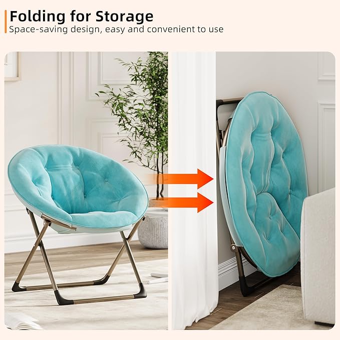 GAOMON Saucer Chair, Comfy Chair Faux Fur Lounge Moon Chair with Folding Metal Frame, Oversized Plush Flower Accent Seat for Adults, Teens & Kids, for Teens, Bedroom, Dorm or Living Room, Blue