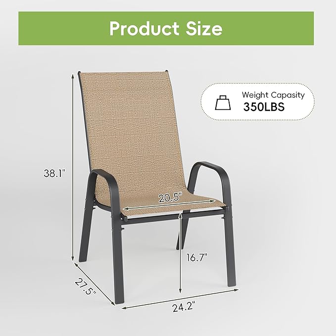Patio Chairs Set of 6, Outdoor Dining Chairs Stackable for All Weather, Breathable Metal Modern Outside Furniture Chair for Pool Side, Garden, Backyard Deck, Brown - Image 3