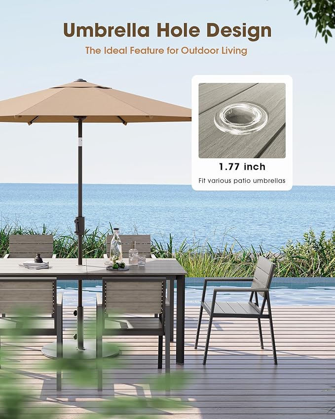 Outdoor Dining Table, Aluminum Patio HDPS Outdooor Table with Umbrella Hole, All Weather Patio Furniture Set, Patio Dining Table ((Classic Gray) - Image 3