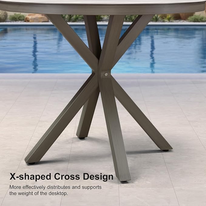 PURPLE LEAF 5 Pieces Round Dining Set Patio Aluminum Modern Round Table and Wicker Chairs with Cushions for Kitchen Porch Garden Outdoor Furniture Sets, Light Grey - Image 7
