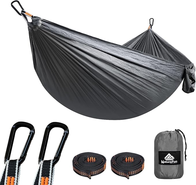NATUREFUN Ultra-Light Travel Camping Hammock | 300kg Load Capacity,Breathable,Quick-Drying | 2 x Premium Carabiners,2 x Nylon Slings Included | Outdoor Indoor Garden by NATUREFUN