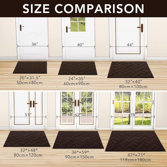 hicorfe Front Door Mat Outside Entrance,36"x59" Absorbent Muddy Dirt Resist Welcome Door Mats Outdoor Indoor,Stain and Fade Resistant,Non Slip Backing Entry Mat Doormat for Entryway(Coffee) - Image 5