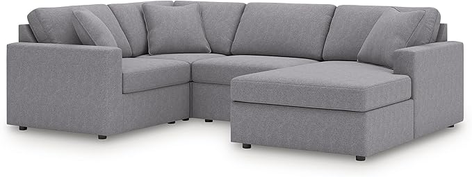 Signature Design by Ashley Contemporary Modmax Stain Resistant U-Shape Right-Arm Facing 4-Piece Sectional with Chaise and Reversible Cushion, Gray