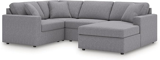 Signature Design by Ashley Contemporary Modmax Stain Resistant U-Shape Right-Arm Facing 4-Piece Sectional with Chaise and Reversible Cushion, Gray
