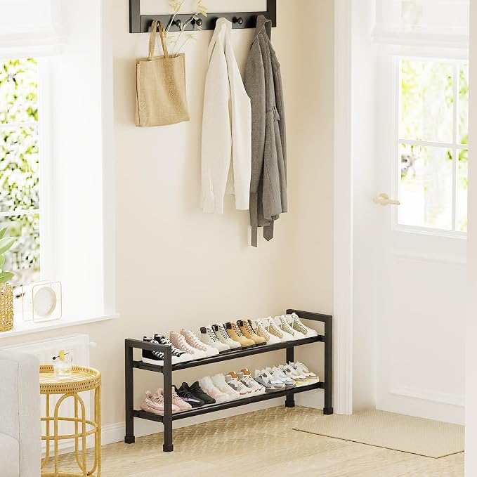 Mavivegue Expandable Shoe Rack, 2-Tier 19"-43.3" Adjustable Shoe Rack for Closet,Hall Entryway,Front Door,Garage, Sturdy Steel Space-Saving Rack, Black?€? - Image 2