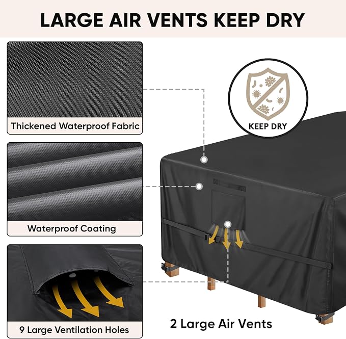 BALEINE Patio Furniture Covers, Outdoor Furniture Covers Waterproof, Heavy Duty Oxford Patio Table Cover for Outdoor Table, Chair, Sofa, Desk (Black, 86"L x 44"W x 28"H) - Image 5