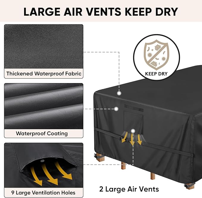BALEINE Patio Furniture Covers, Outdoor Furniture Covers Waterproof, Heavy Duty Oxford Patio Table Cover for Outdoor Table, Chair, Sofa, Desk (Black, 108"L x 82"W x 28"H) - Image 5