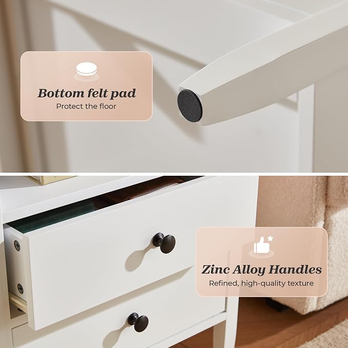Huuger White Nightstand Set of 2, Night Stand with Charger Station, Bedside Table with 2 Drawers, Bed Side Tables for Bedroom, Modern Nightstands, Metal Knobs, Painted Surface - Image 9