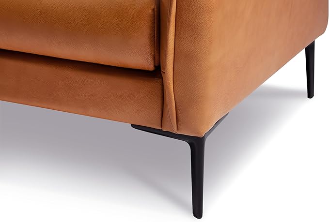 Valencia Jasper Cognac Tan Brown 34" Full Nappa Leather Accent Chair | Mid Century Single Leather Chair for Living Room Furniture | Plush Removable Cushions, Lounge Couch