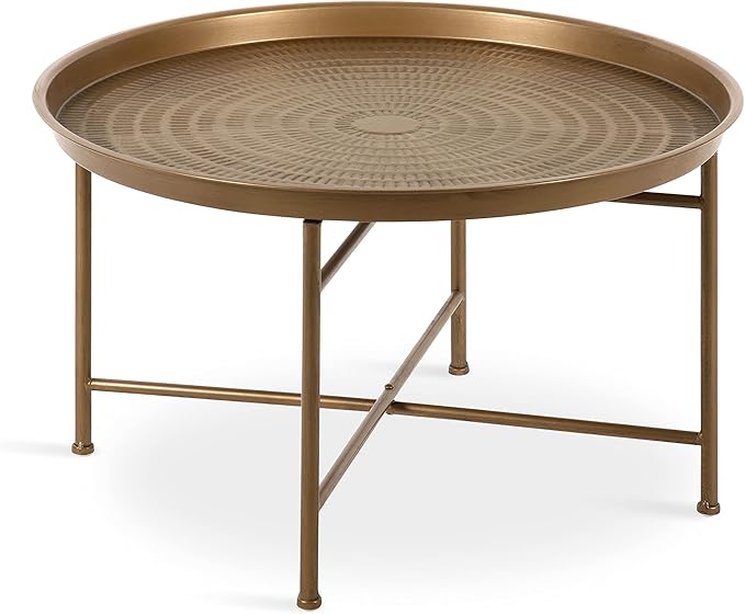 Kate and Laurel Mahdavi Boho-Chic Hammered Metal Tray Coffee Table, Dark Gold