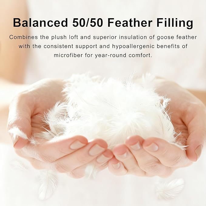 Pinch Pleat Goose Feather Microfiber Down Comforters King Size, Grey 100% Cotton Duvet Insert, Fluffy Medium Warmth Bedding Comforter with Corner Loops (Grey, 106 x 90 Inch)