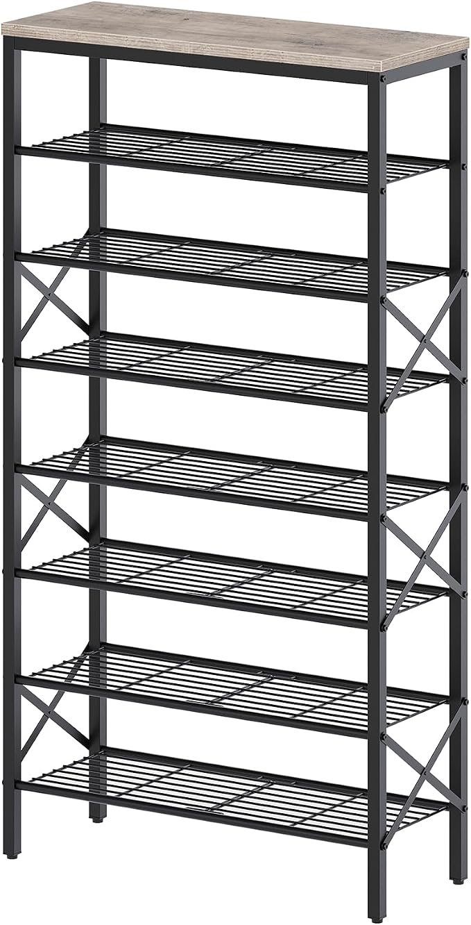 YATINEY 8 Tier Shoe Rack, Shoe Storage Organizer, Large Capacity Shoe Shelf Holds 32 Pairs of Shoes, Sturdy and Stable, for Entryway, Hallway, Closet, Dorm Room, Greige and Black SS08BG by Yatiney