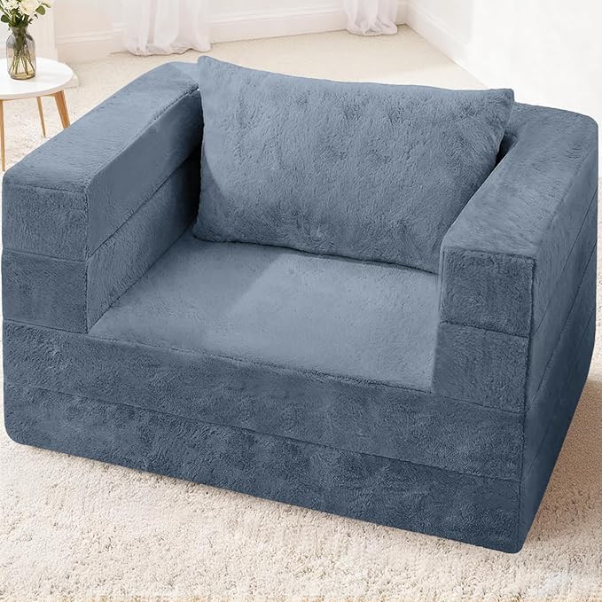 Futon Sofa Bed with Pillow, 3-in-1 Sleeper Sofa Bed with Removable Cover, Convertible Floor Sofa Bed, No Assembly Boneless Couch for Living Room, Bedroom