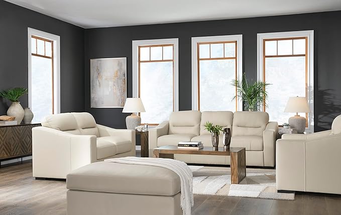 Signature Design by Ashley Treasure Trove Contemporary Leather Match Sofa, Beige