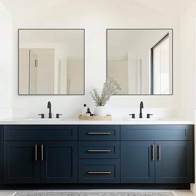 KIBI 36" x 36" Shatterproof Wall Mount Metal Frame Mirror – Horizontal or Vertical Hanging, Modern Rectangular Vanity Mirror for Bathroom, Entryway, or Living Room (Matte Black, FM1-3636MB) - Image 2