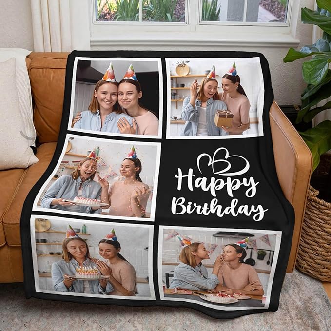 inkArts Personalized Birthday Gifts for Women, Custom Blankets with Photos, Personalized Blanket with Photos & Text, Personalized Photo Blankets