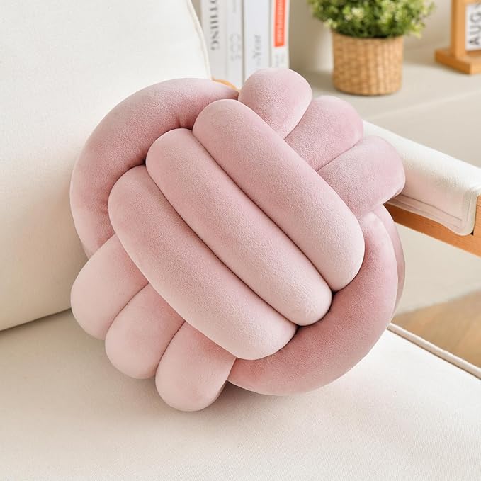 LUSJNGE Decorative Throw Knot Pillow Ball for Home Chair Sofa Aesthetic Round Velvet Knotted Pillow Cushion (Dusty Pink, 11 inches)