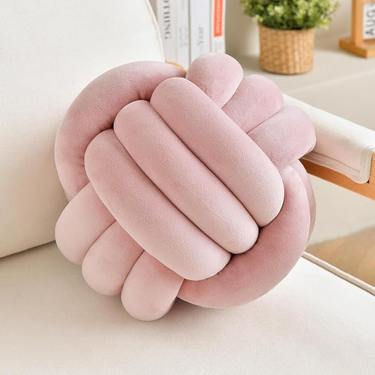 LUSJNGE Decorative Throw Knot Pillow Ball for Home Chair Sofa Aesthetic Round Velvet Knotted Pillow Cushion (Dusty Pink, 11 inches)
