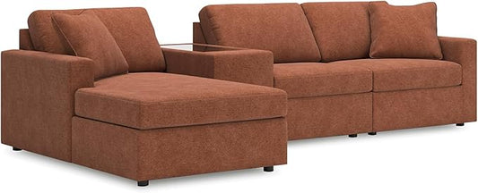 Signature Design by Ashley Contemporary Modmax Stain Resistant L-Shape Left-Arm Facing 4-Piece Sectional with Chaise and Storage Console, Orange