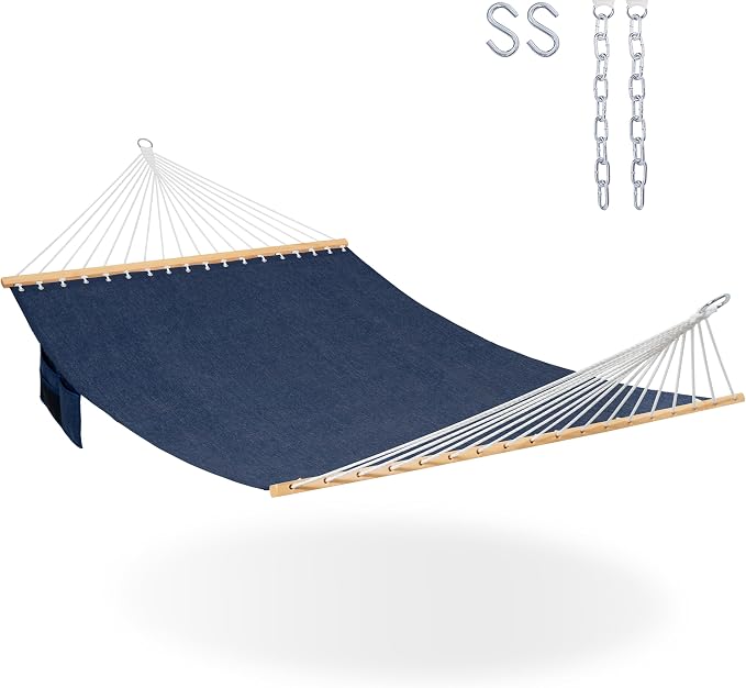 Lazy Daze Hammocks 11 FT Double Outside Hammock Quick Dry Olefin Fabric Hammock with Spreader Bar & Side Pocket for Outdoor Poolside Backyard 450 lbs Capacity, Heather Navy by LazyDazeHammocks