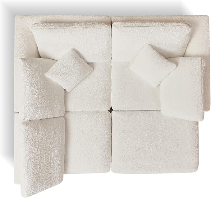 110" Cloud Sectional Couches for Living Room, Convertible L Shape Boneless Couch Chenille Fabric with Ottoman, 3 Seater Modular Sectional Sofa No Assembly Required, White